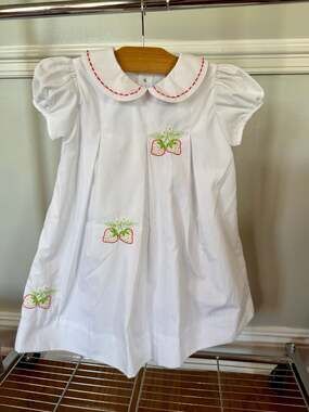 The Proper Peony White Hand-Embroidered Strawberry Dress 4T